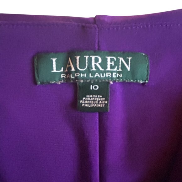 Lauren Ralph Lauren Purple Ruched Sheath Dress Size 10 Cowl Neck Cocktail Midi - Picture 6 of 7